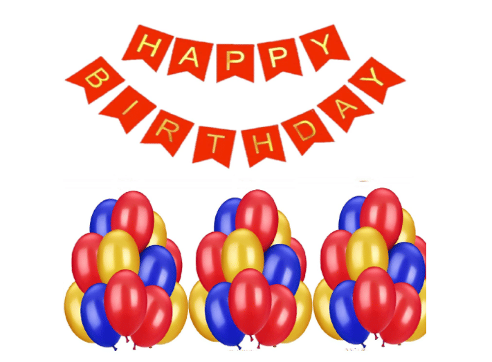     			Blooms Event HBD Red Banner and Amazing  Metallic Balloon combo set ( Pack  of 31 )