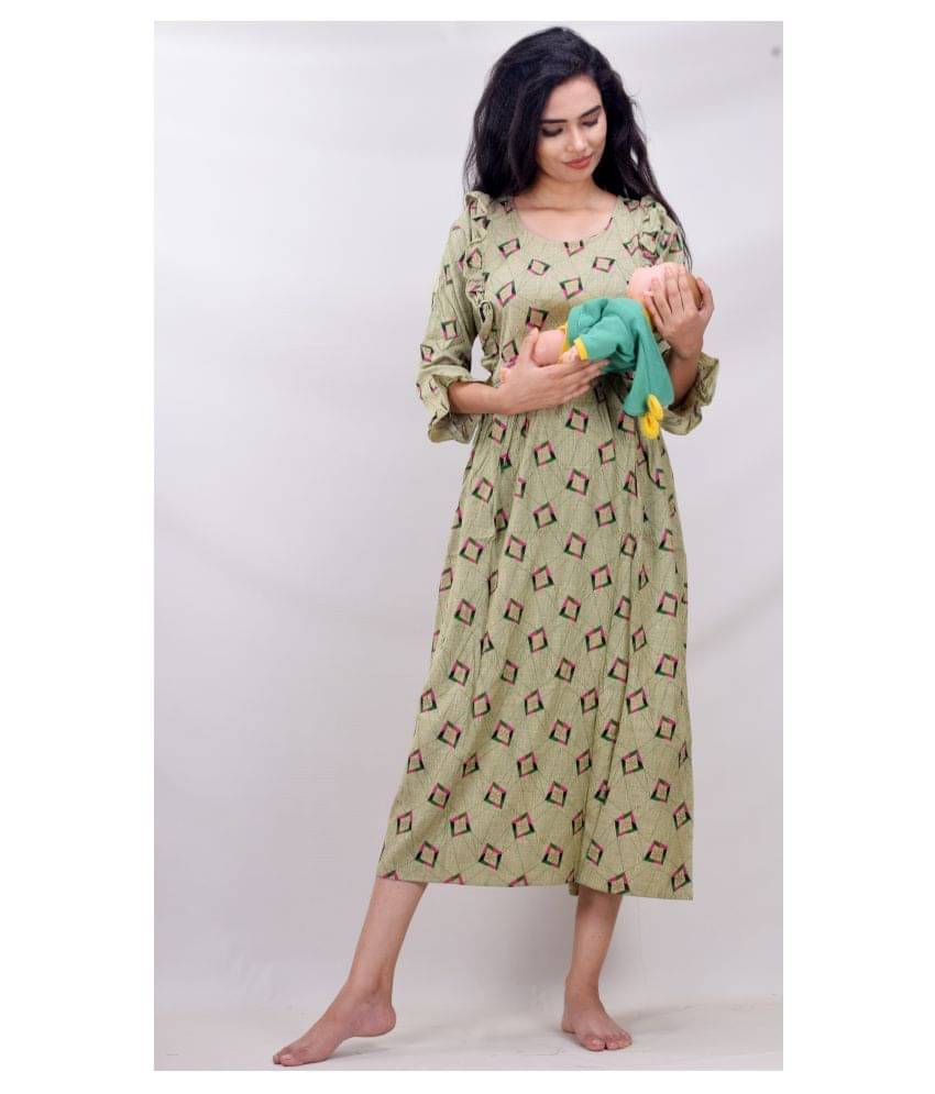     			CLYMAA Cotton Nighty & Night Gowns - Green