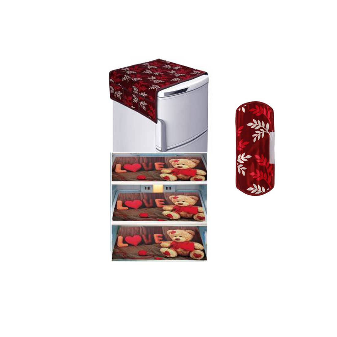 Fabolic Set of 5 Polyester Maroon Fridge Top Cover