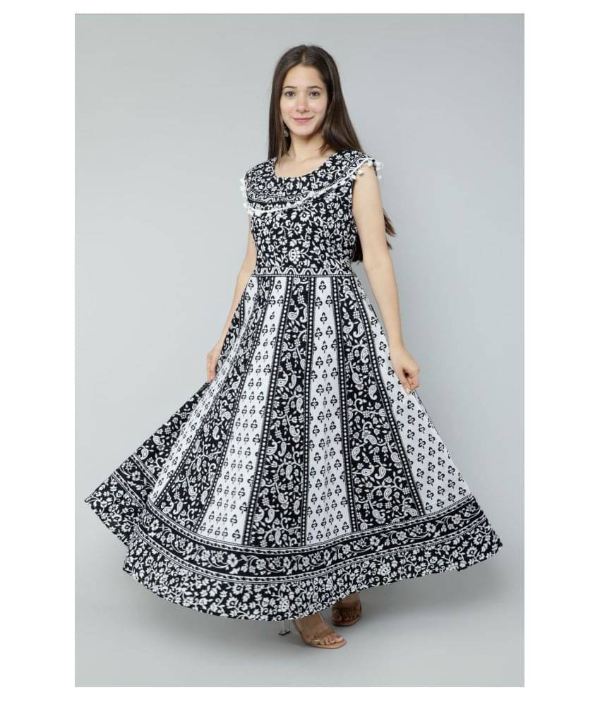 Frionkandy Cotton Black A- line Dress - Frionkandy Cotton Black A- line Dress -
