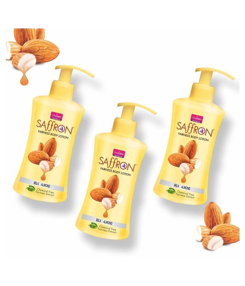    			VI-JOHN Saffron Fairness Body Lotion Milk Almond 250ml (500ml) - Pack of 3