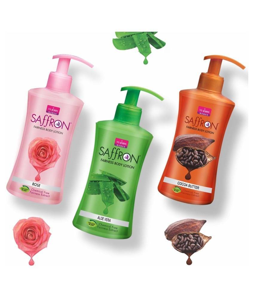     			VI-JOHN Saffron Fairness Body Lotion Rose ,Aloevera & Cocoa Butte 250ml Pack of 3