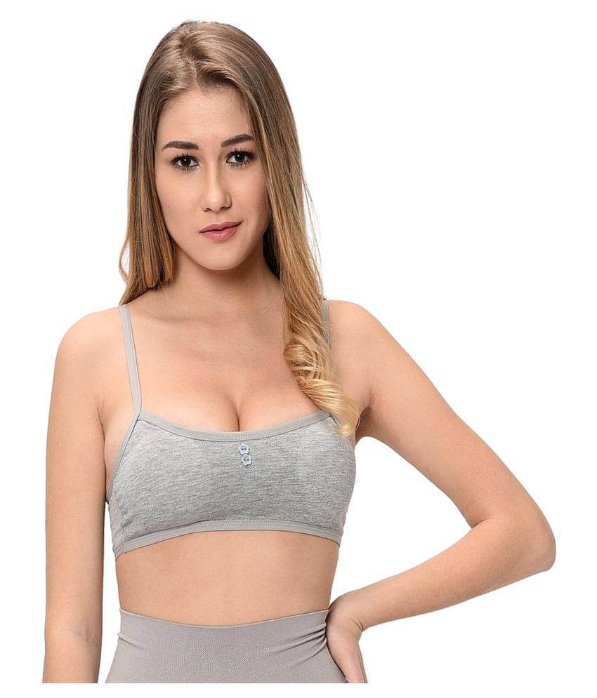     			Elina Grey Cotton Solid Sports Bra - Single
