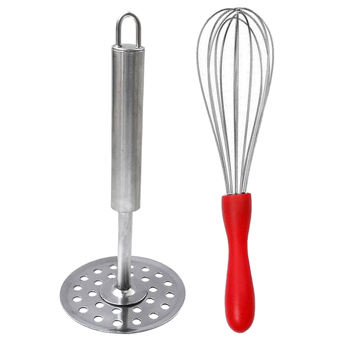 JISUN Combo Dolphin Whisk Red and Stainless Steel Potato Masher Kitchen Tool Set