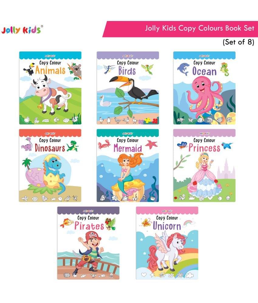     			Jolly Kids Copy Colour Books Set| Set of 8| Fun Activity Kids Colouring Books: Animals, Flowers, Dinosaurs, Mermaid, Ocean, Pirates, Princess & Unicorn| Ages 3-10 years