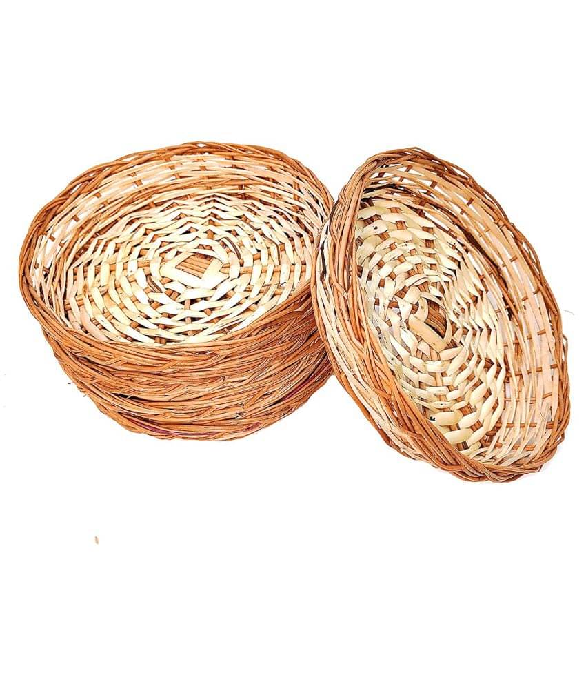     			PRANSUNITA Handmade Kashmir Wooden Heavy Duty Willow Round Basket for Gift & Wedding Packaging, Size 7.5 x 7.5 x 1.5 inch, Pack of 5 pcs