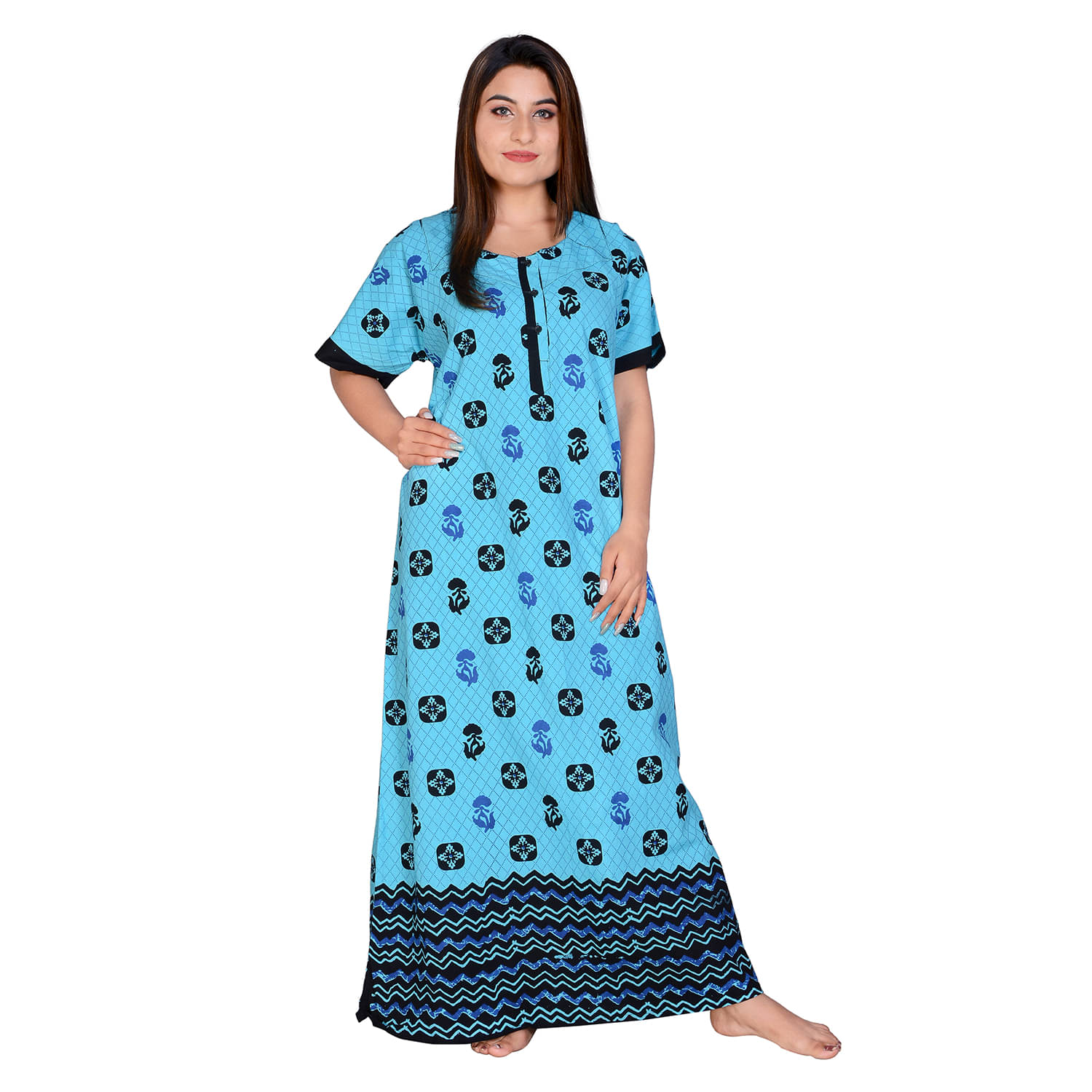     			Raj Cotton Nighty & Night Gowns - Turquoise Single