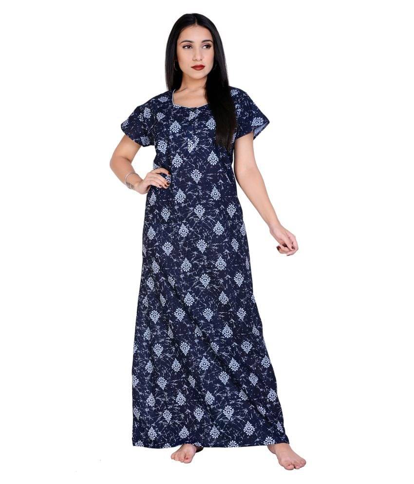     			Raj Cotton Nighty & Night Gowns - Blue Single