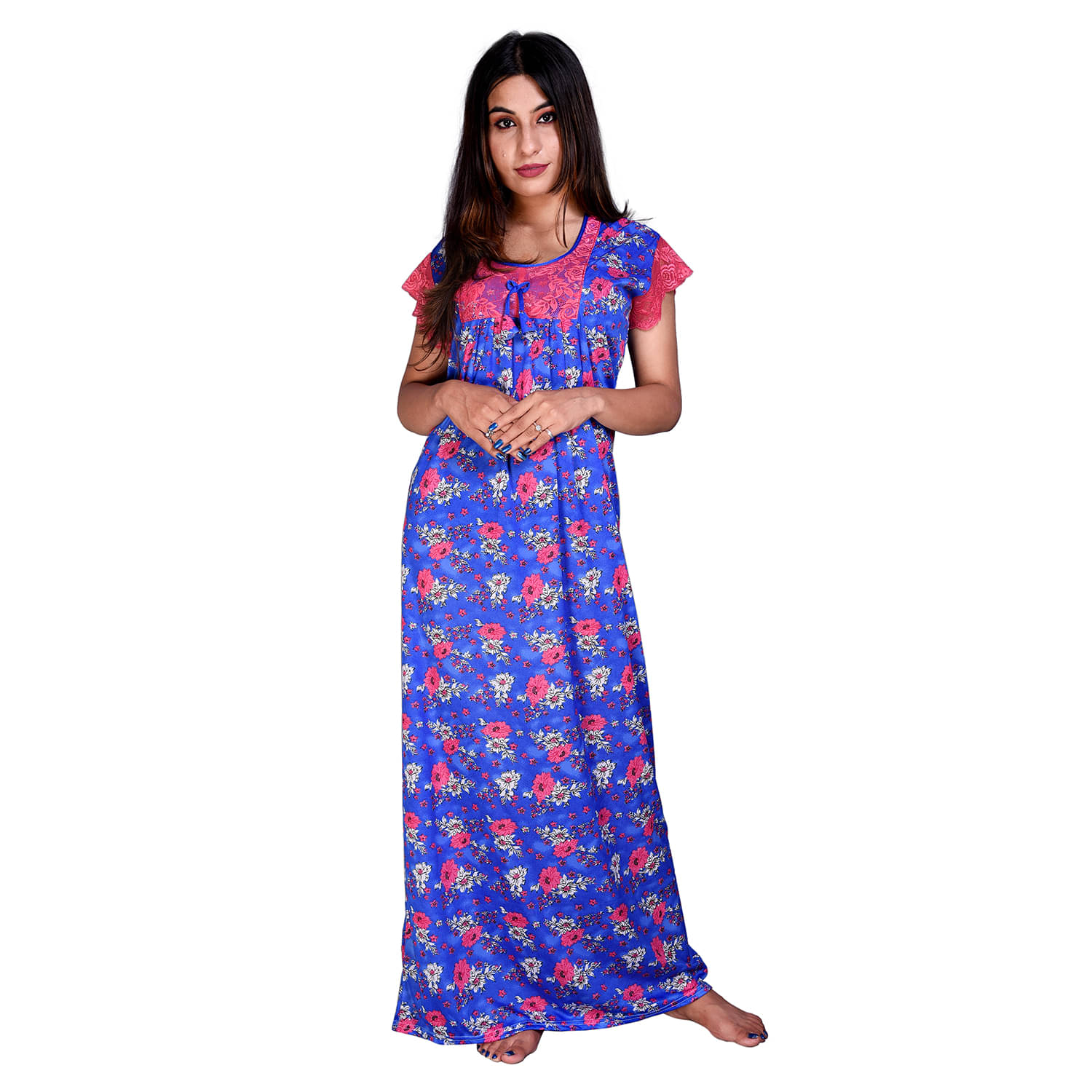     			Raj Satin Nighty & Night Gowns - Blue Single