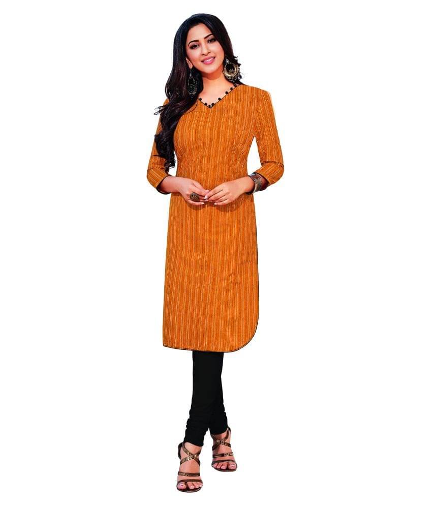 shree jeenmata collection - Yellow Cotton Women's Straight Kurti     			shree jeenmata collection - Yellow Cotton Women's Straight Kurti
