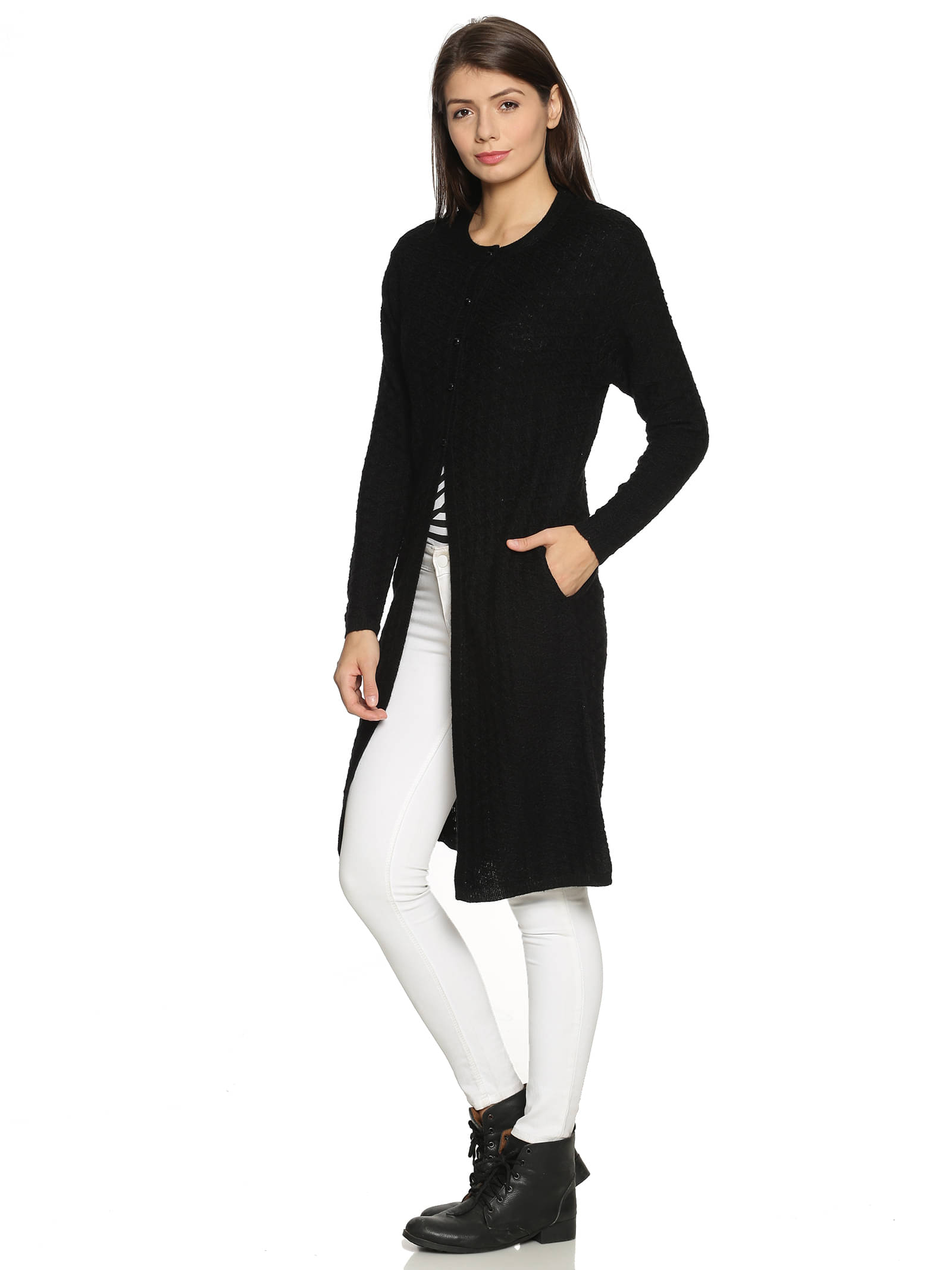     			Clapton Acrylic Black Buttoned Cardigans -