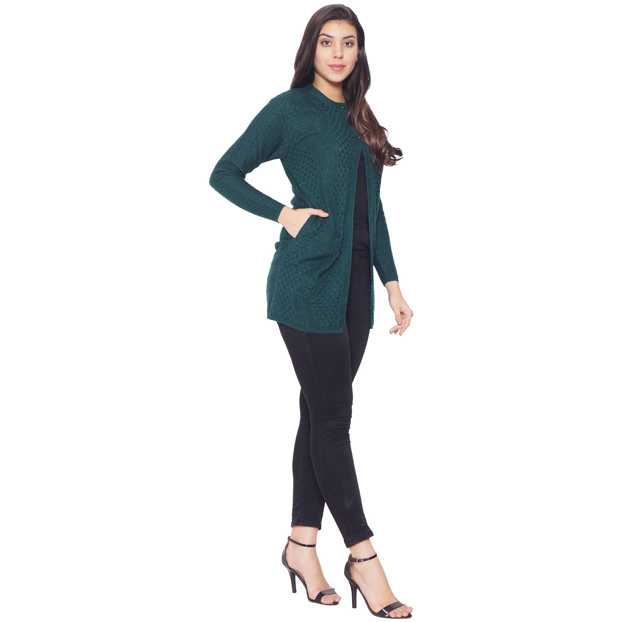 Clapton Women Acrylic Round Neck Cardigan ( Green ) Clapton Women Acrylic Round Neck Cardigan ( Green )