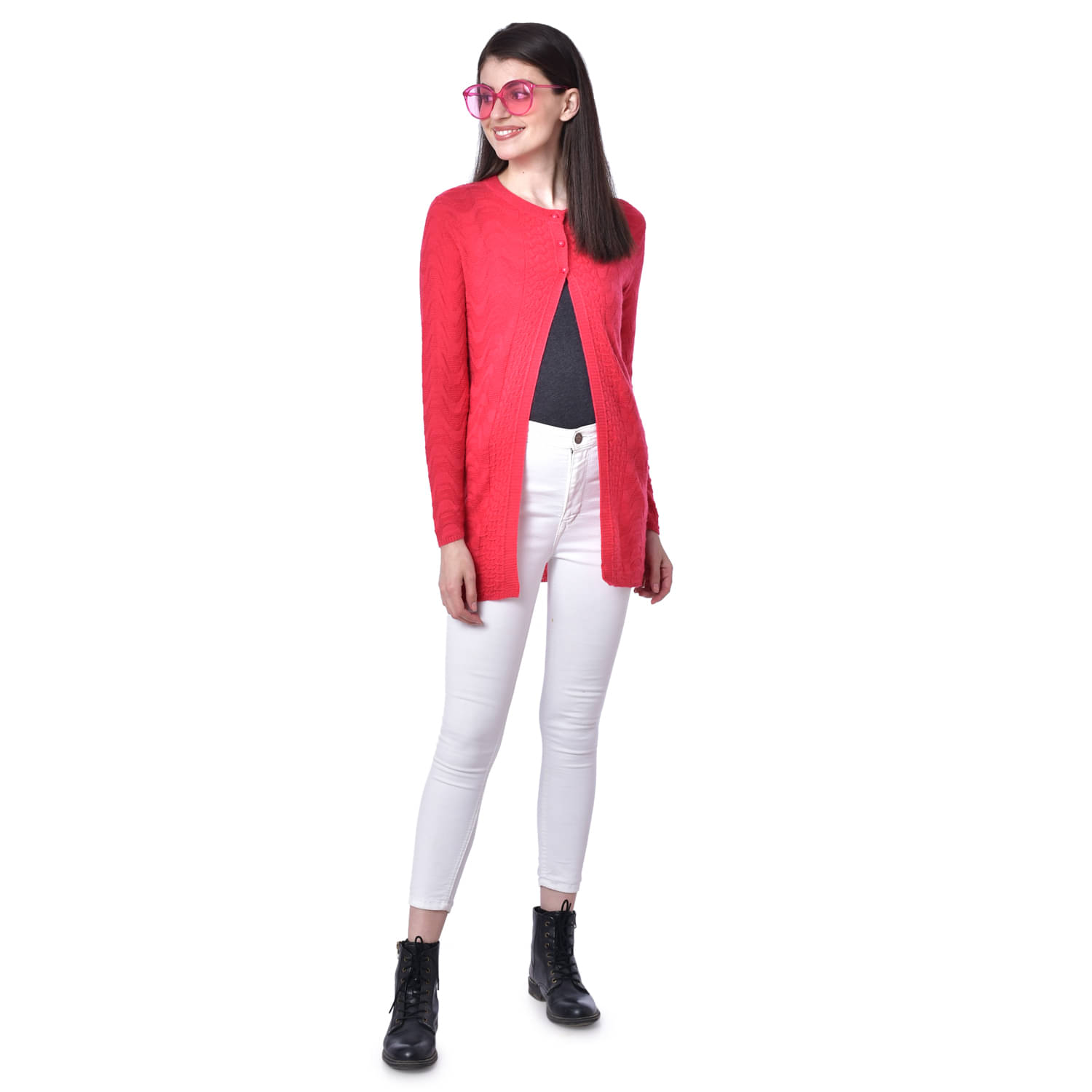 Clapton Acrylic Red Buttoned Cardigans -     			Clapton Acrylic Red Buttoned Cardigans -