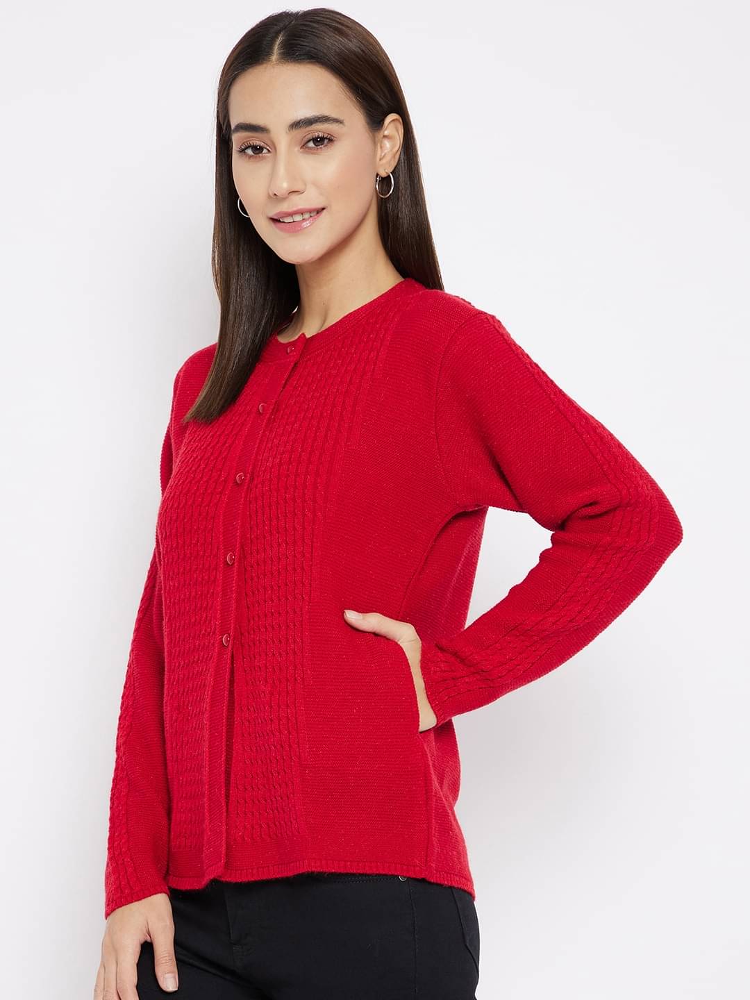     			Clapton Acrylic Red Buttoned Cardigans -