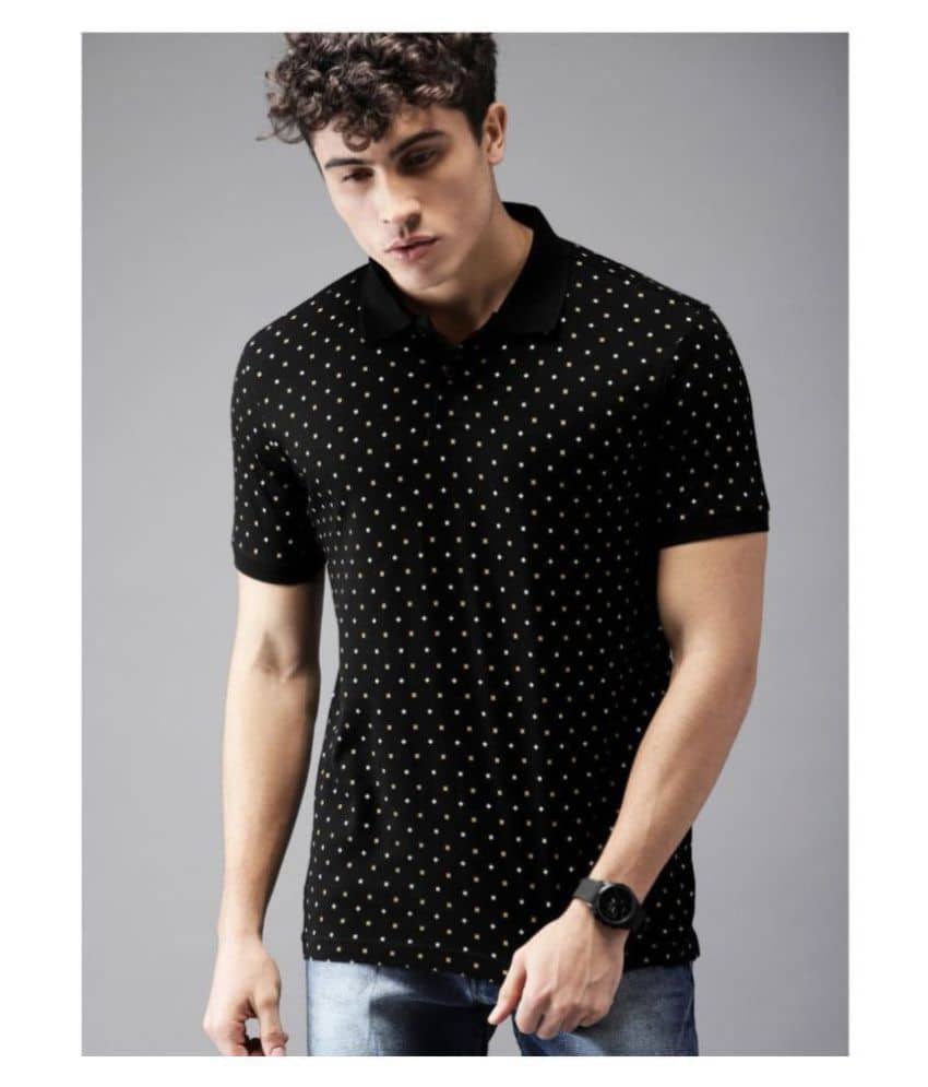 Leotude Pack of 1 Cotton Regular Fit Printed Men's Polo T Shirt ( Black )