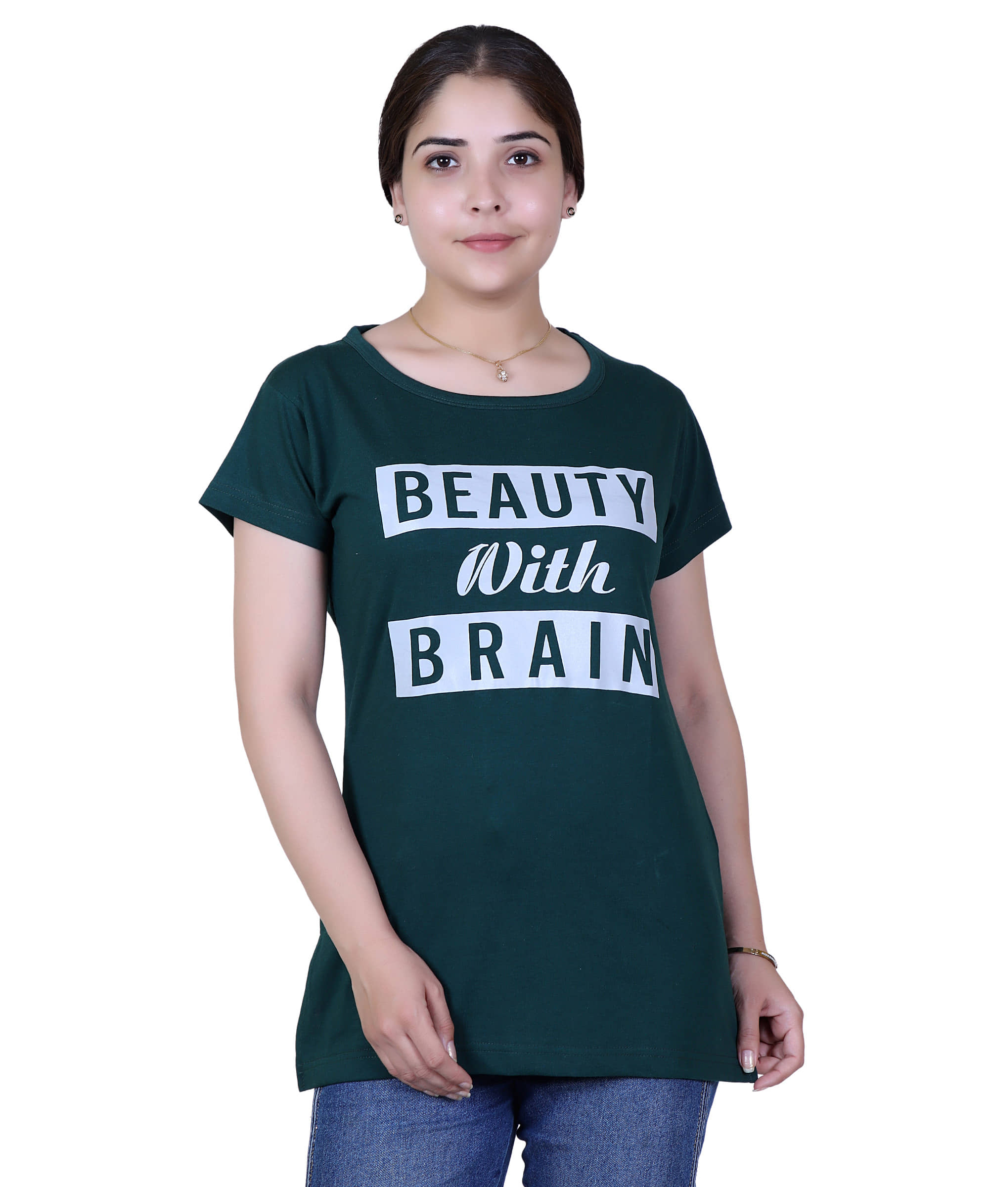 Varenyam Women Cotton Regular Fit Round Neck T-Shirt ( Green )