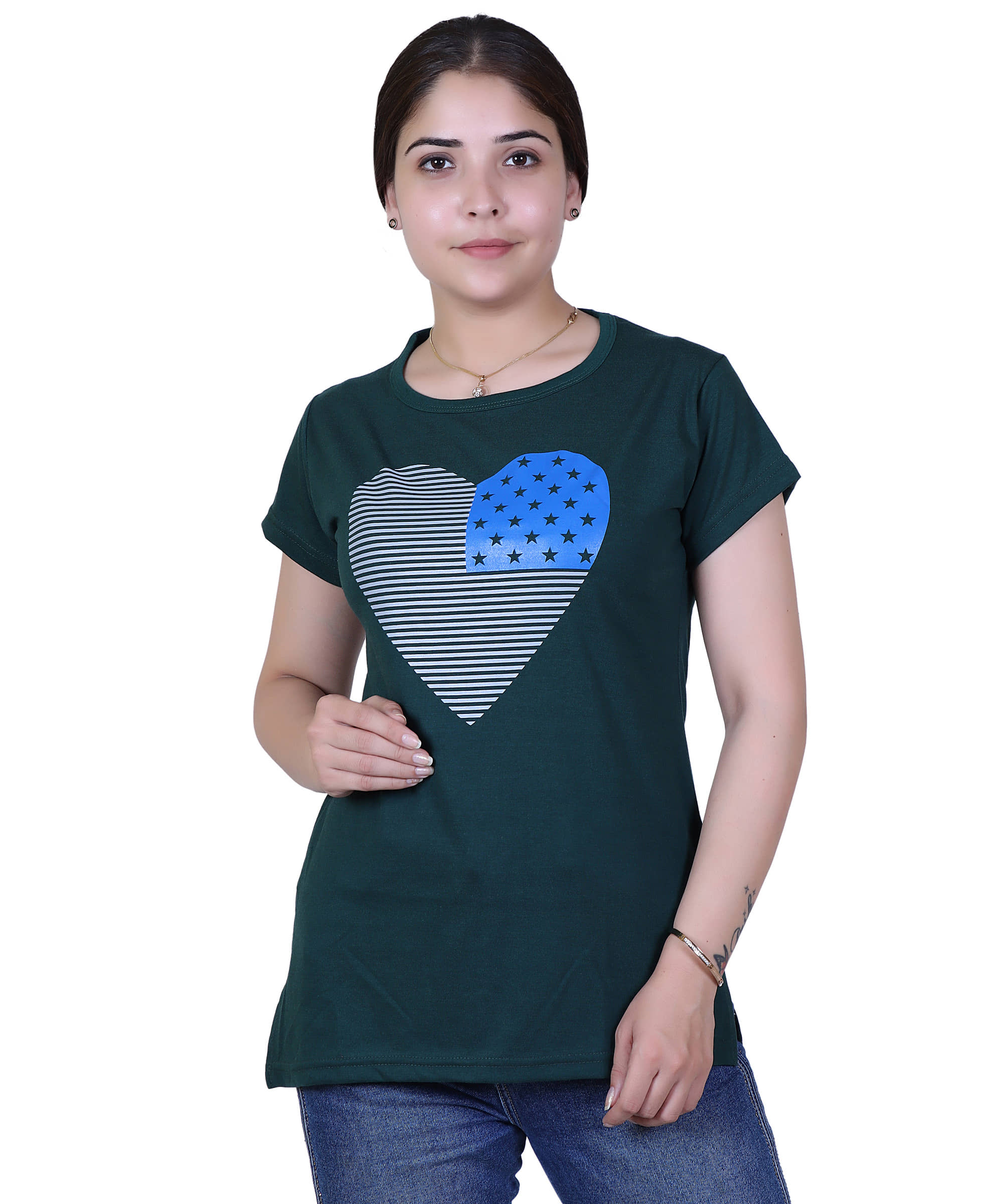 Varenyam Women Cotton Regular Fit Round Neck T-Shirt ( Green )