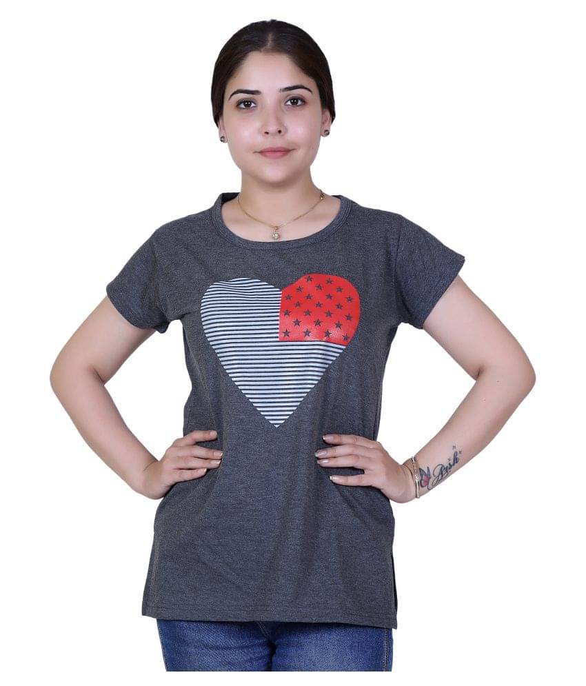 Varenyam Women Cotton Regular Fit Round Neck T-Shirt ( Grey ) Varenyam Women Cotton Regular Fit Round Neck T-Shirt ( Grey )