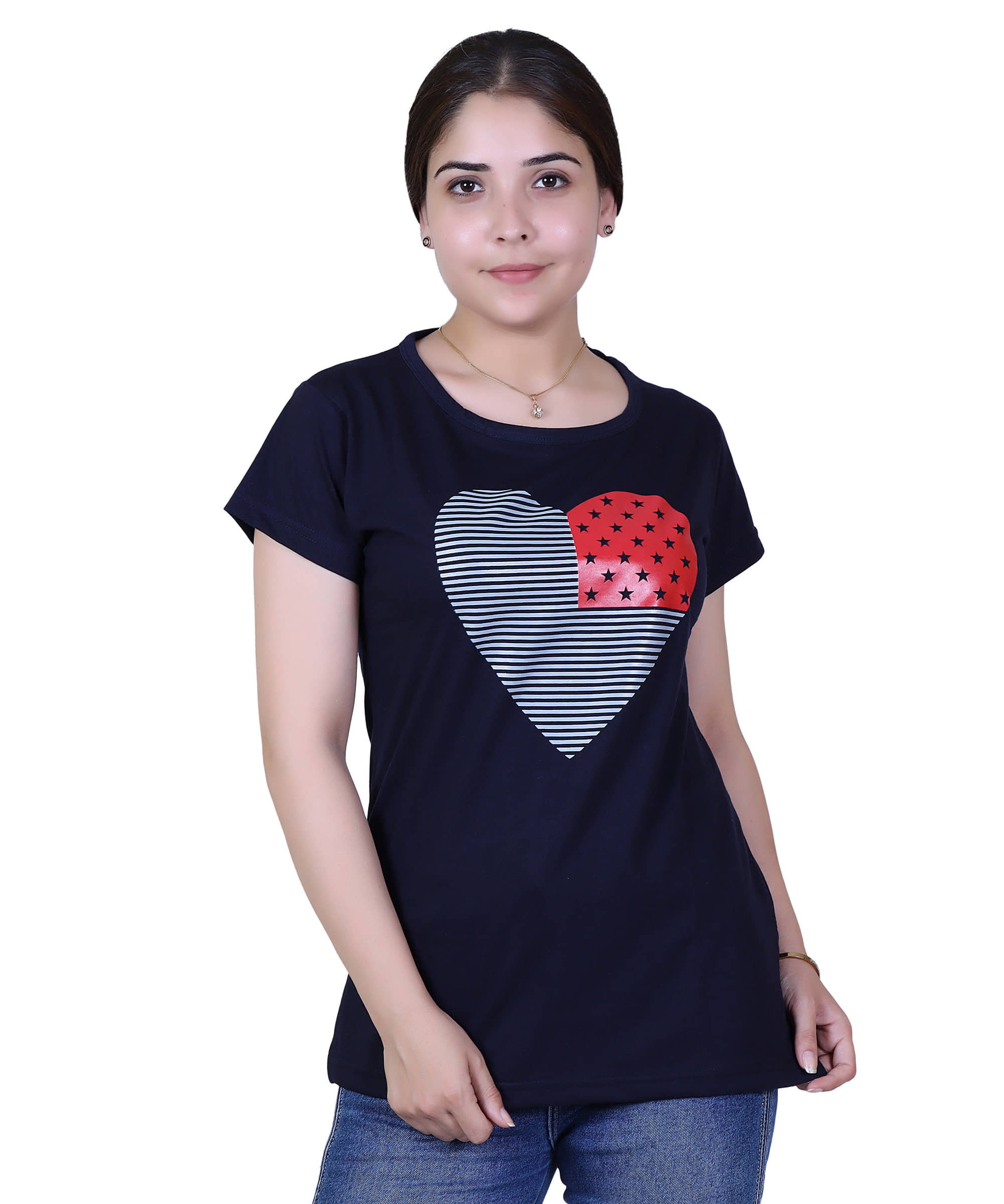 Varenyam Women Cotton Regular Fit Round Neck T-Shirt ( Navy )