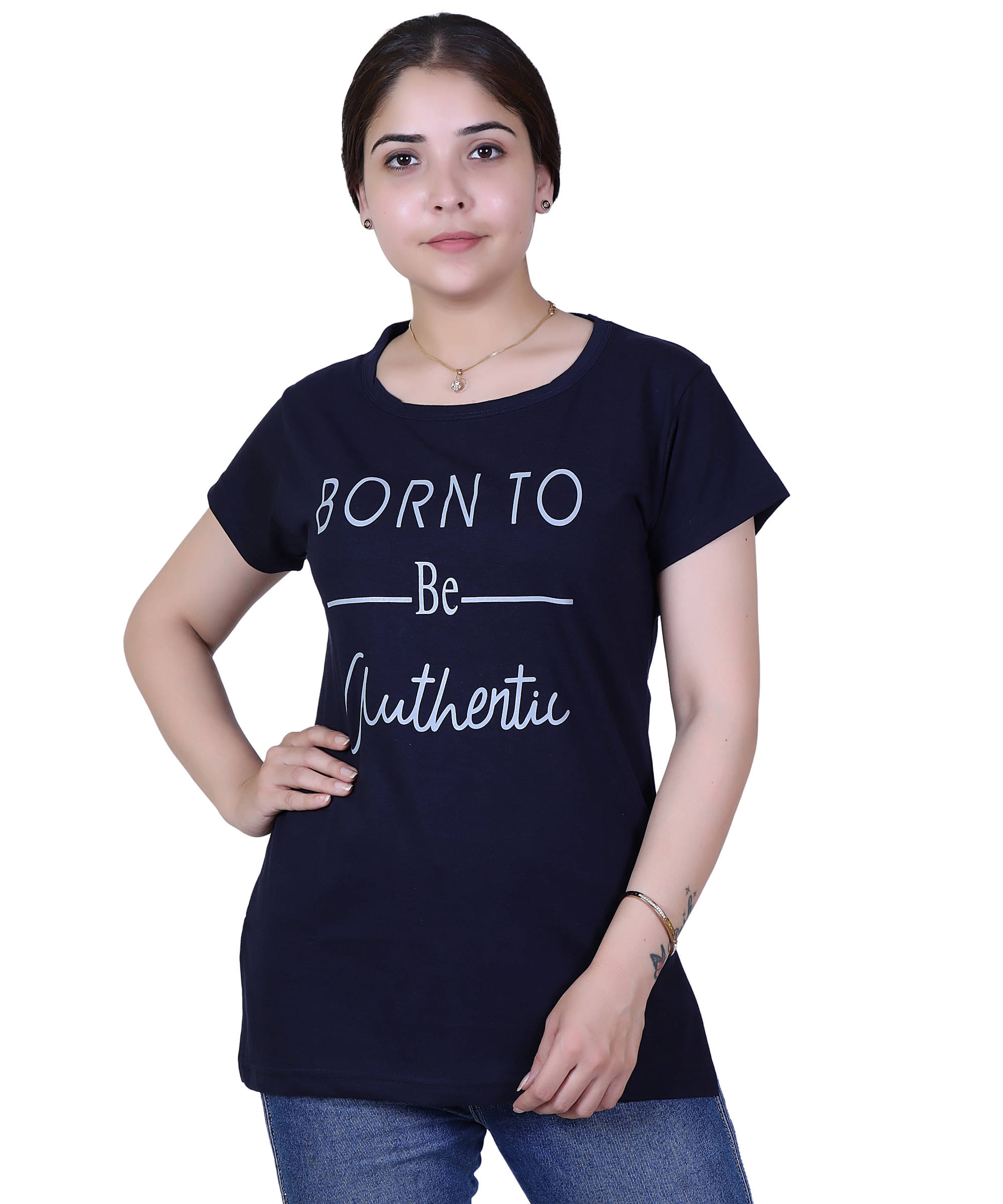 Varenyam Women Cotton Regular Fit Round Neck T-Shirt ( Navy ) Varenyam Women Cotton Regular Fit Round Neck T-Shirt ( Navy )