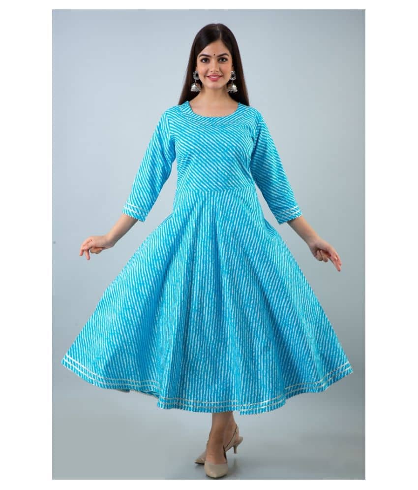 Lee Moda - Turquoise Cotton Women's Flared Kurti ( Pack of 1 ) - Kurtis, Tunics | Buy online on ZillyBuy