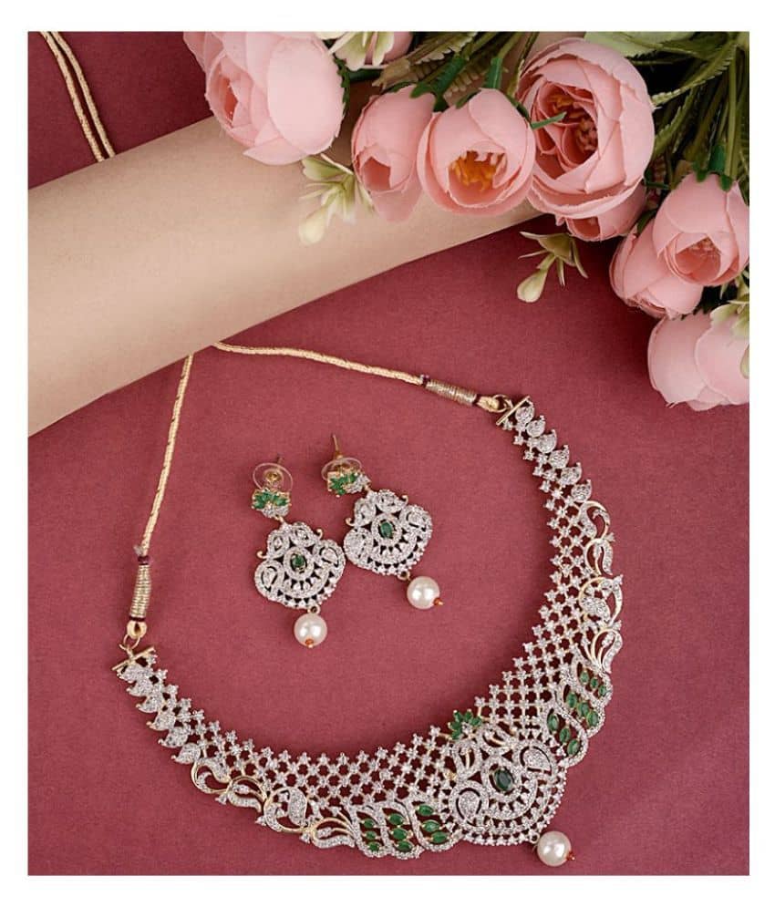 Navya Collections Alloy Green Contemporary/Fashion Necklaces Set Choker