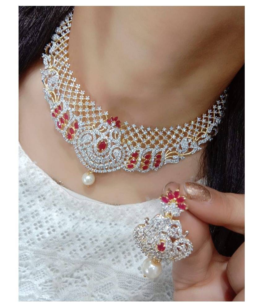     			Navya Collections Alloy Maroon Contemporary/Fashion Necklaces Set Choker