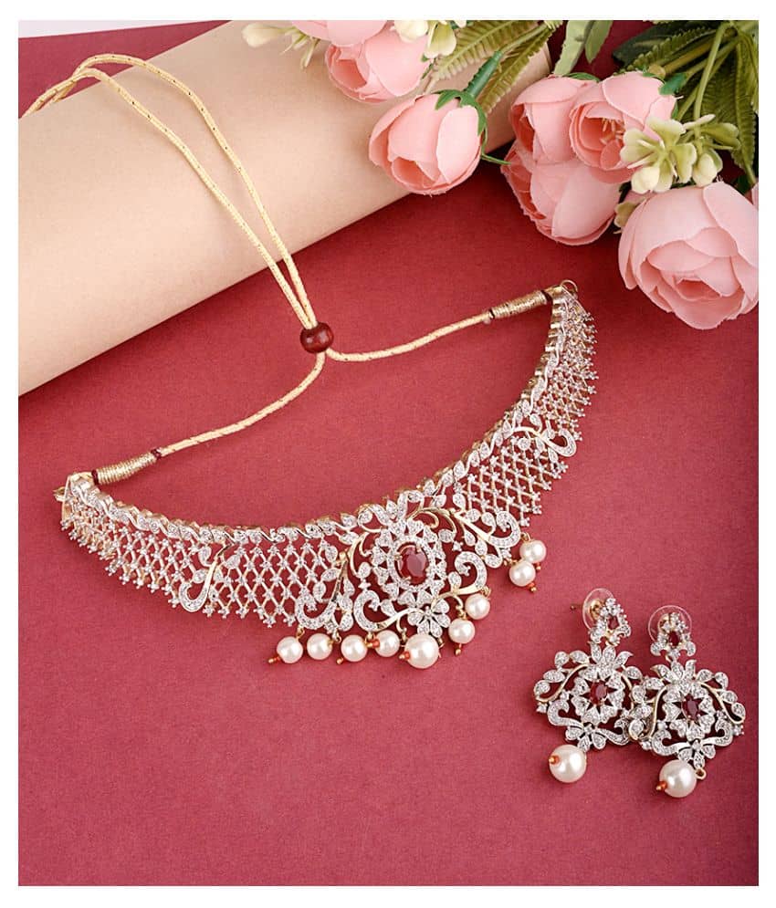 Navya Collections Alloy Maroon Contemporary/Fashion Necklaces Set Choker
