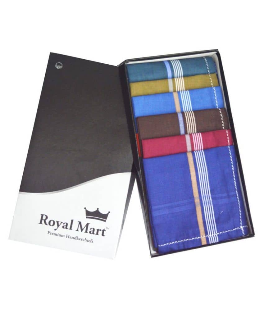 Royal Mart 12 Pieces Dark Colour 15 Inch Complete Face Cover Handkerchief Men's Cotton Striped | Comfortable and Convenient for Long Hours | Multi Colour| ["Multicolor"] Handkerchief (Pack of 12)