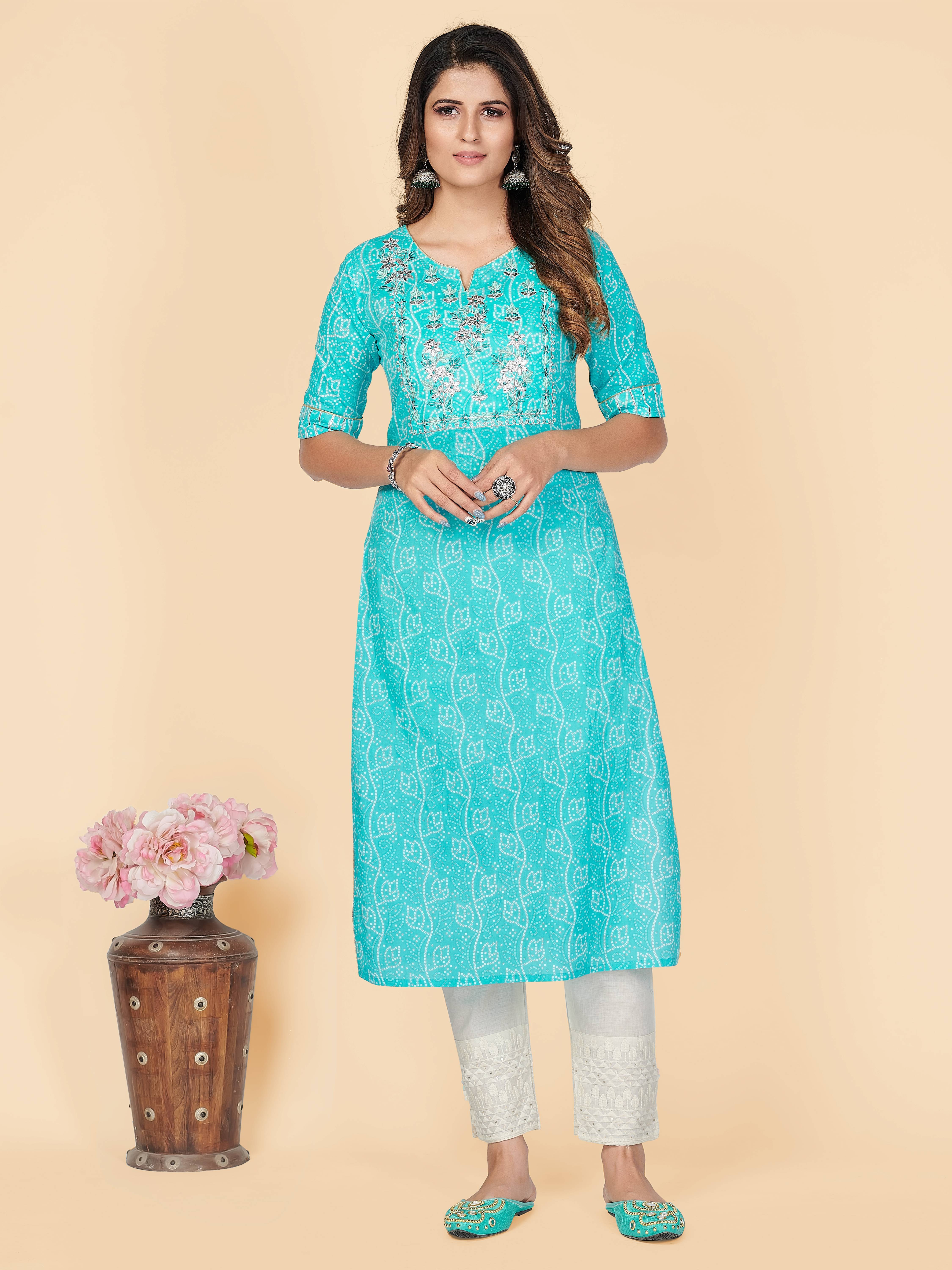Vbuyz - Blue Cotton Women's Straight Kurti Vbuyz - Blue Cotton Women's Straight Kurti