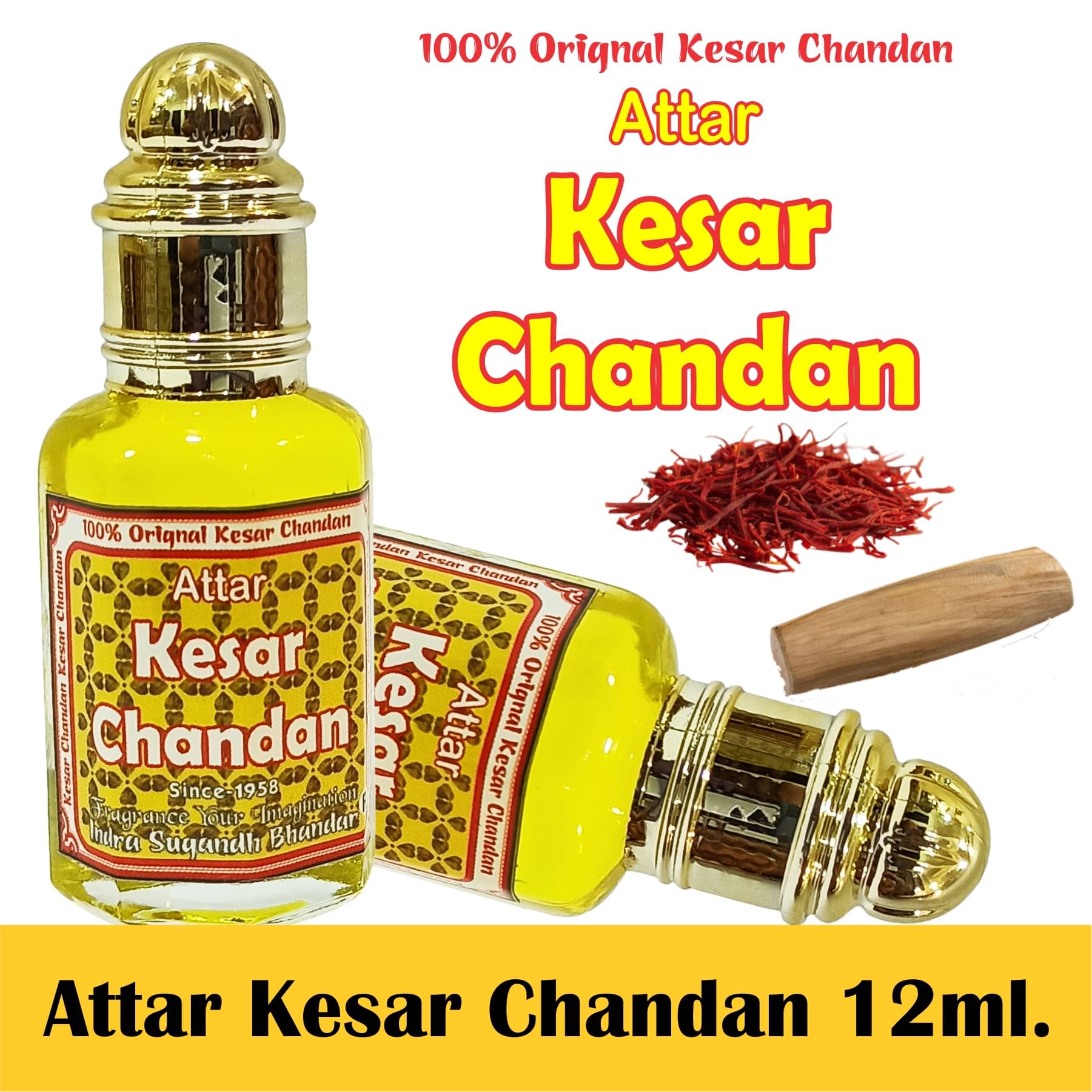     			INDRA SUGANDH BHANDAR - Kesar Chandan Mysore Very Long Lasting Attar For Men & Women 12ml Pack Of 1