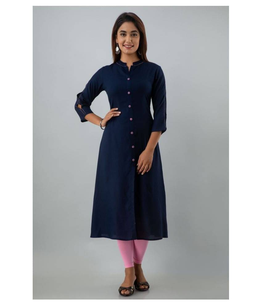 PIOUS LIBAS Blue Rayon A-line Kurti - Single PIOUS LIBAS Blue Rayon A-line Kurti - Single