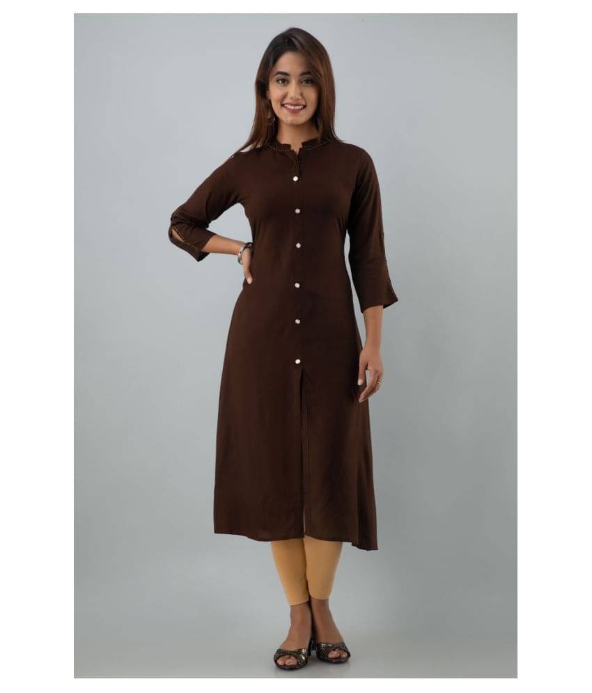 PIOUS LIBAS Brown Rayon A-line Kurti - Single PIOUS LIBAS Brown Rayon A-line Kurti - Single