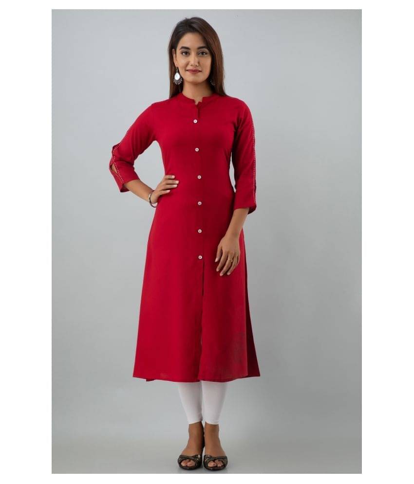 PIOUS LIBAS Maroon Rayon A-line Kurti - Single PIOUS LIBAS Maroon Rayon A-line Kurti - Single