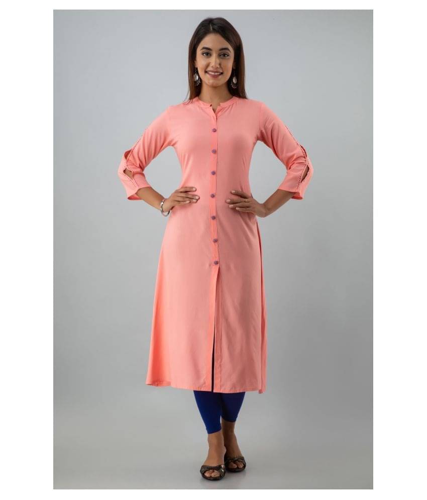 PIOUS LIBAS Orange Rayon A-line Kurti - Single PIOUS LIBAS Orange Rayon A-line Kurti - Single