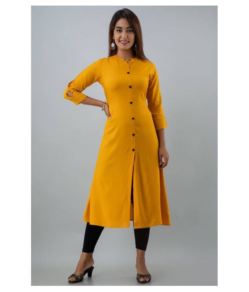     			PIOUS LIBAS Yellow Rayon A-line Kurti - Single