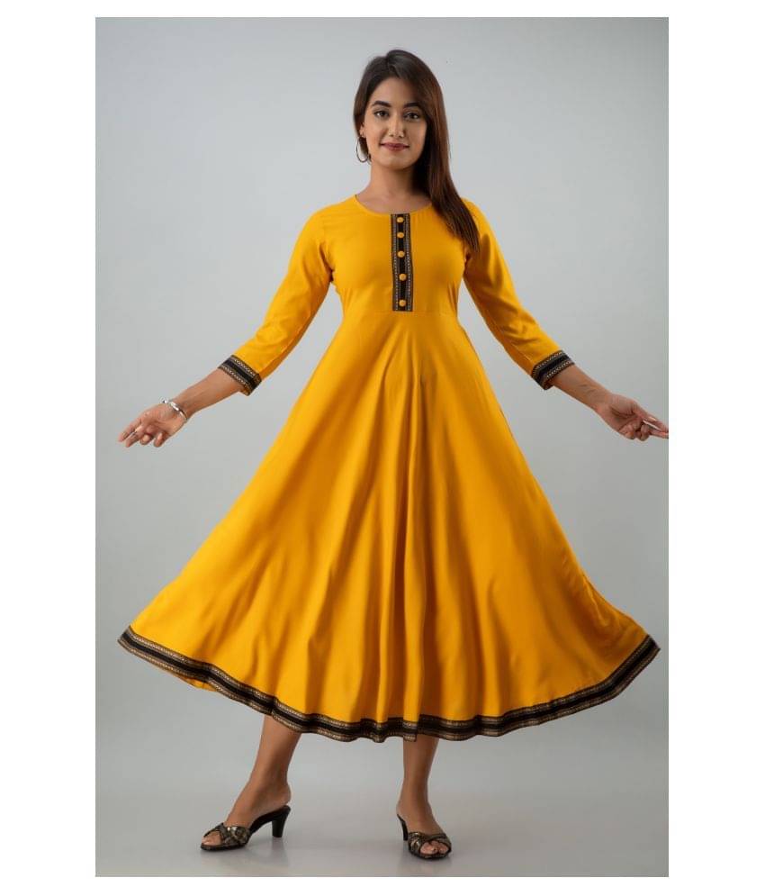     			PIOUS LIBAS Yellow Rayon Anarkali Kurti - Single