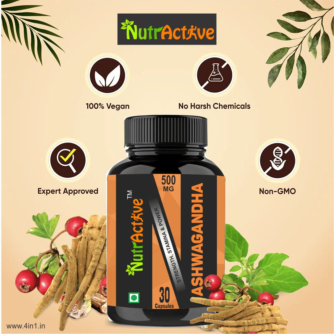 NutrActive Ashwagandha Capsules 500mg 90 no.s Vitamins Capsule Pack of 3
