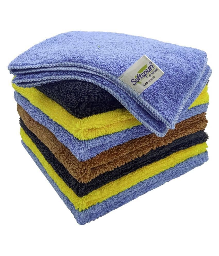 SOFTSPUN B Quality Microfiber Cloth - Going Cheap! 8 pcs - 40x40 cm - 380 GSM - multicolor - Thick Lint & Streak-Free Multipurpose Cloths - for Car Bike Cleaning Polishing Washing & Detailing.