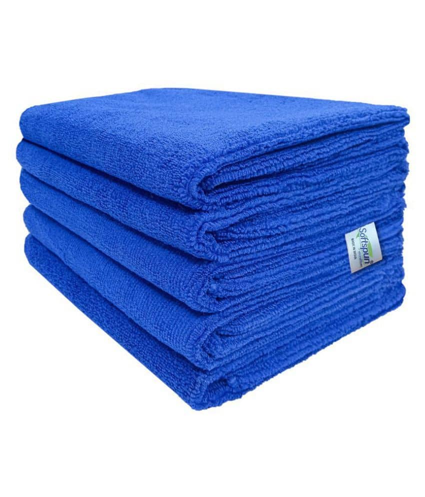 SOFTSPUN Microfiber Cloth - 5 pcs - 40x60 cms - 340 GSM Blue - Thick Lint & Streak-Free Multipurpose Cloths - Automotive Microfibre Towels for Car Bike Cleaning Polishing Washing & Detailing