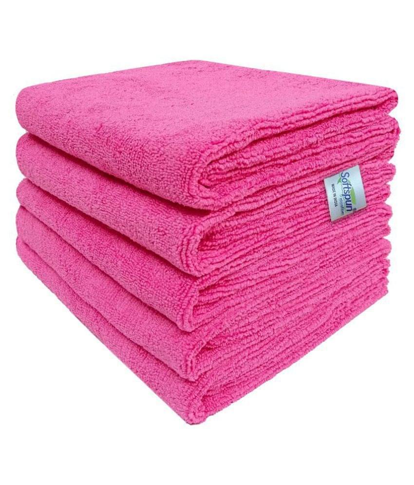 SOFTSPUN Microfiber Cloth - 5 pcs - 40x60 cms - 340 GSM Pink - Thick Lint & Streak-Free Multipurpose Cloths - Automotive Microfibre Towels for Car Bike Cleaning Polishing Washing & Detailing SOFTSPUN Microfiber Cloth - 5 pcs - 40x60 cms - 340 GSM Pink - Thick Lint & Streak-Free Multipurpose Cloths - Automotive Microfibre Towels for Car Bike Cleaning Polishing Washing & Detailing