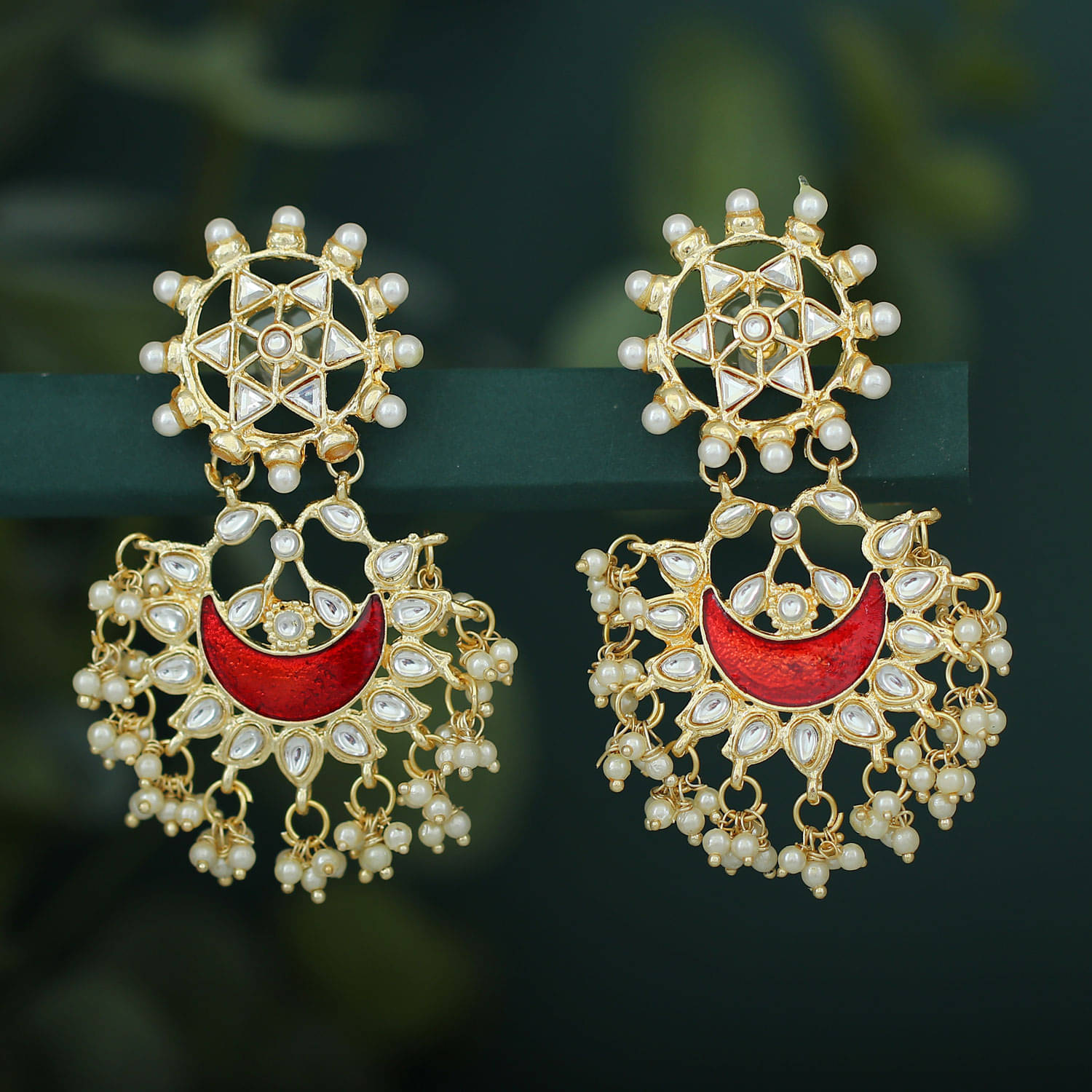     			Sukkhi Designer Pearl Gold Plated Kundan Meenakari Chandbali Earring For Women