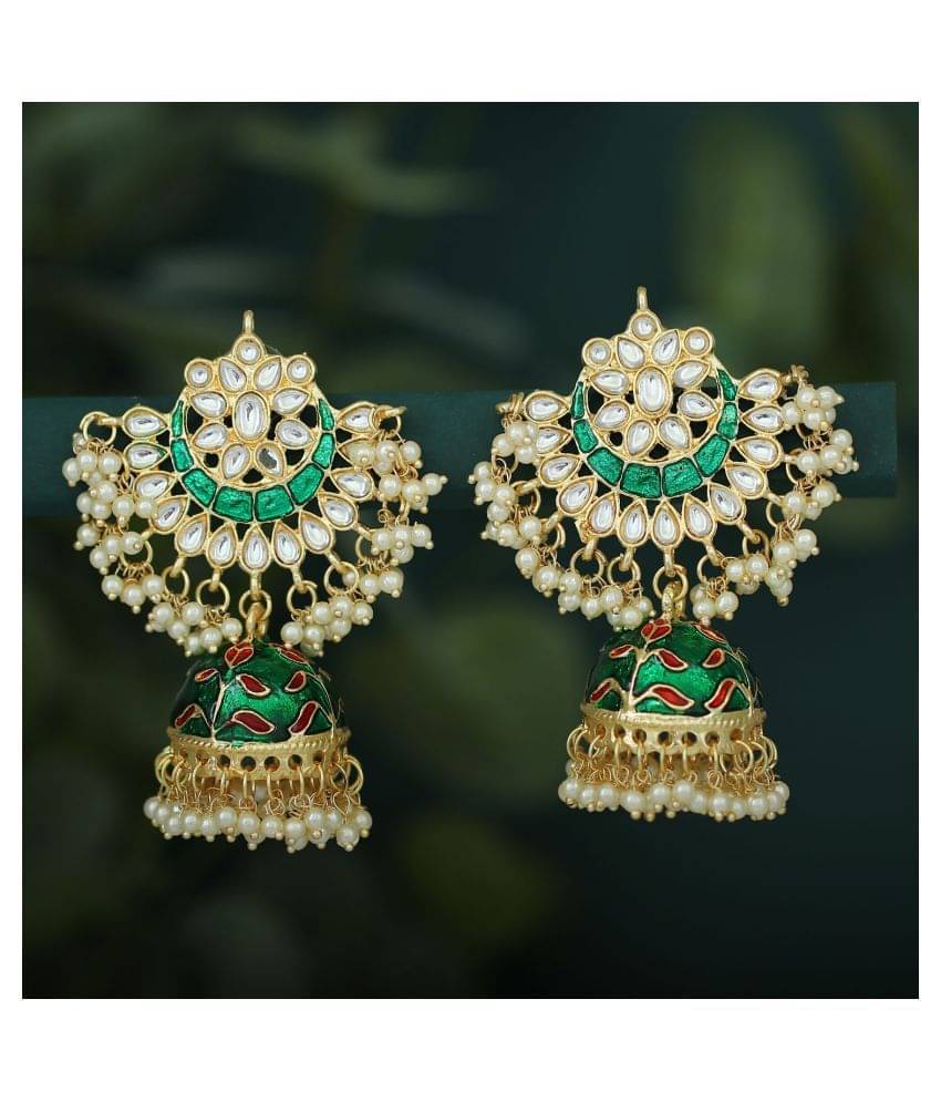     			Sukkhi Exclusive Pearl Gold Plated Kundan Meenakari Jhumki Earring Form Women
