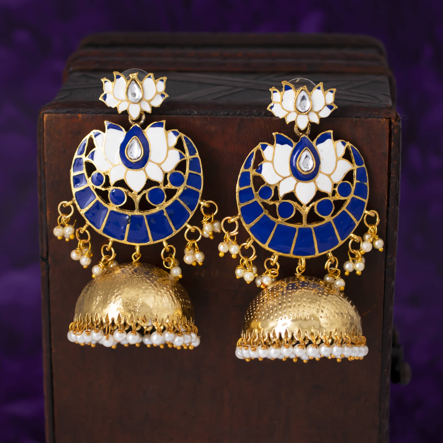     			Sukkhi Glitzy Gold Plated Lotus Meenakari Pearl Jhumki Earring for Women