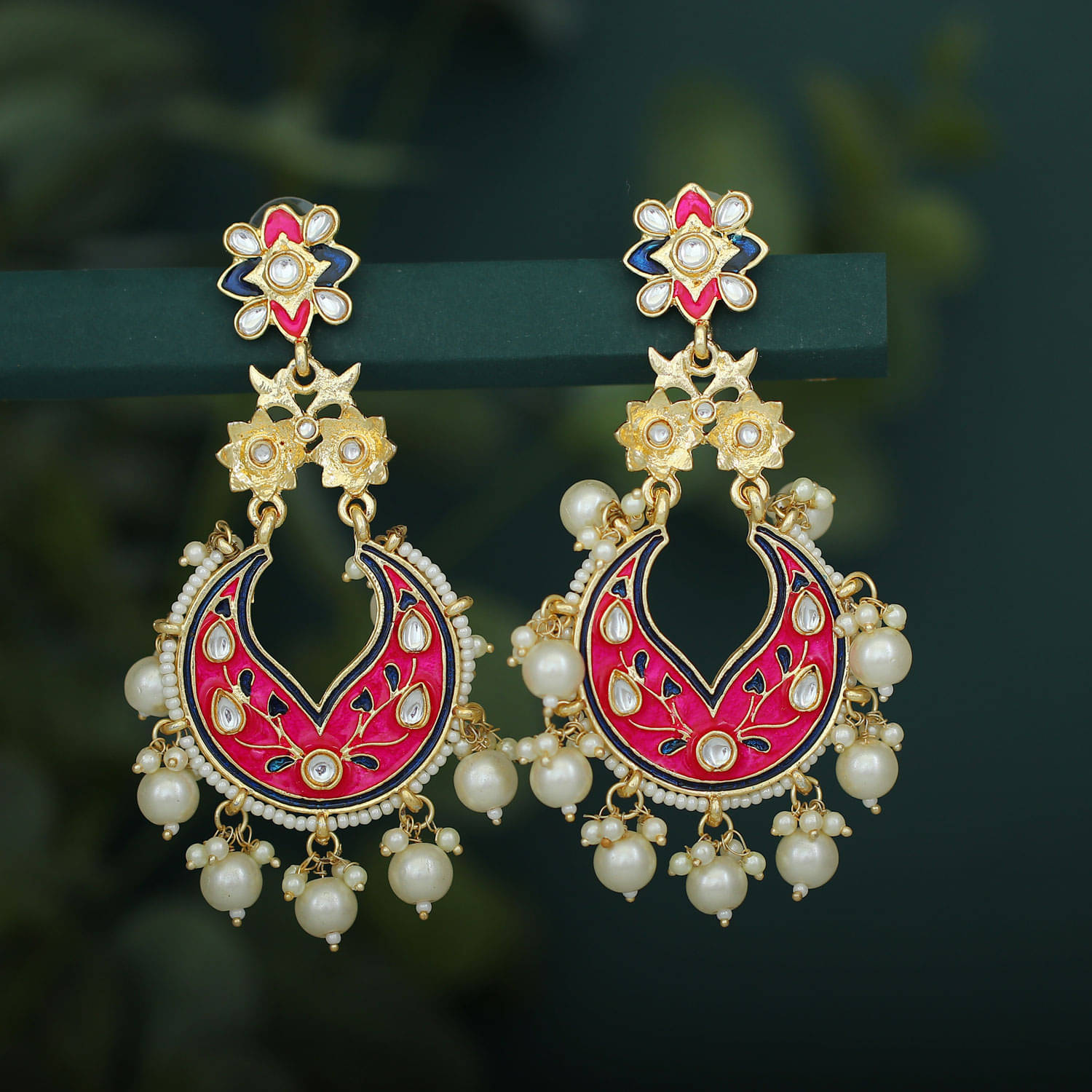 Sukkhi Marvellous Pearl Gold Plated Kundan Meenakari Chandelier Earring For Women Sukkhi Marvellous Pearl Gold Plated Kundan Meenakari Chandelier Earring For Women