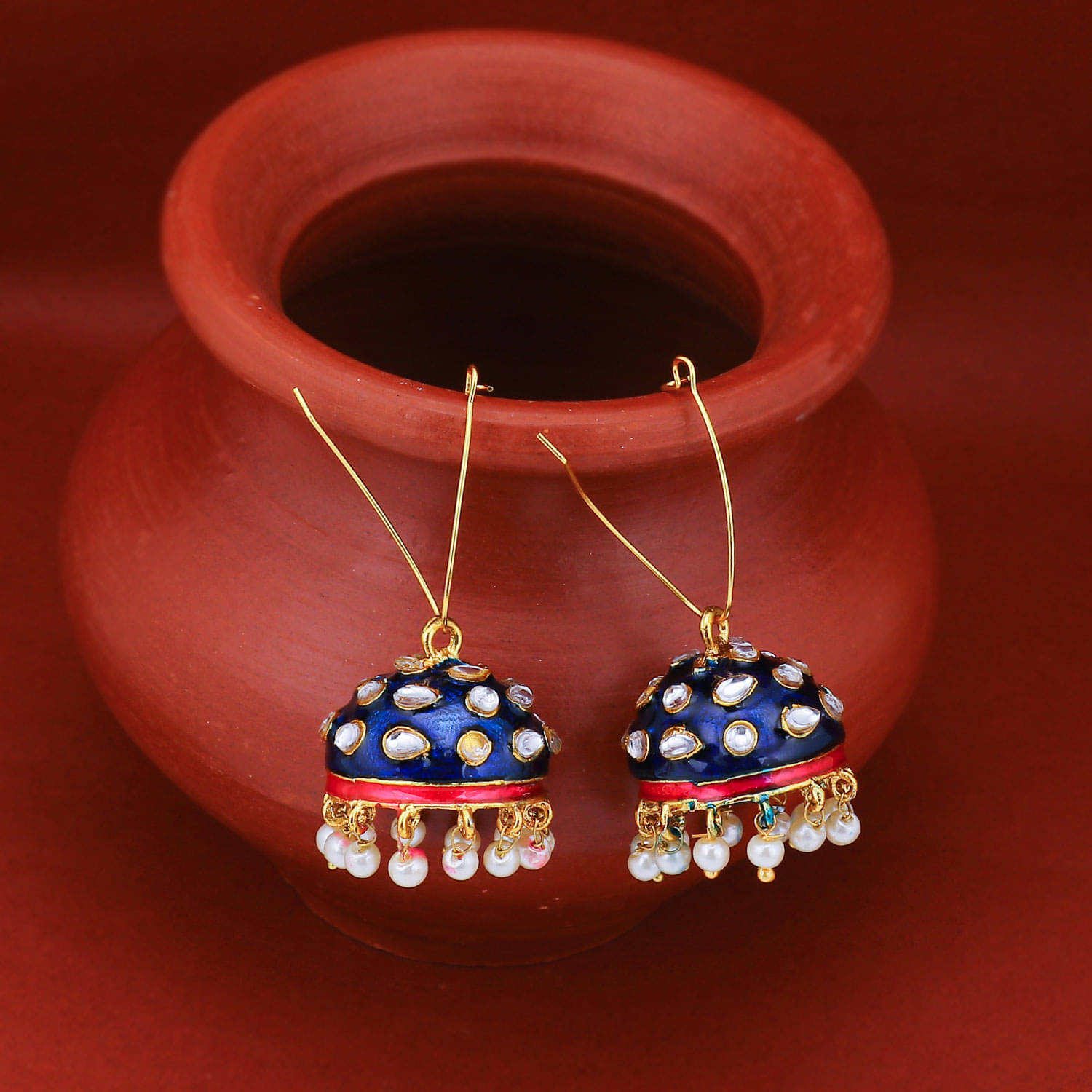     			Sukkhi Modern Pearl Gold Plated Kundan Meenakari Jhumki Earring for Women