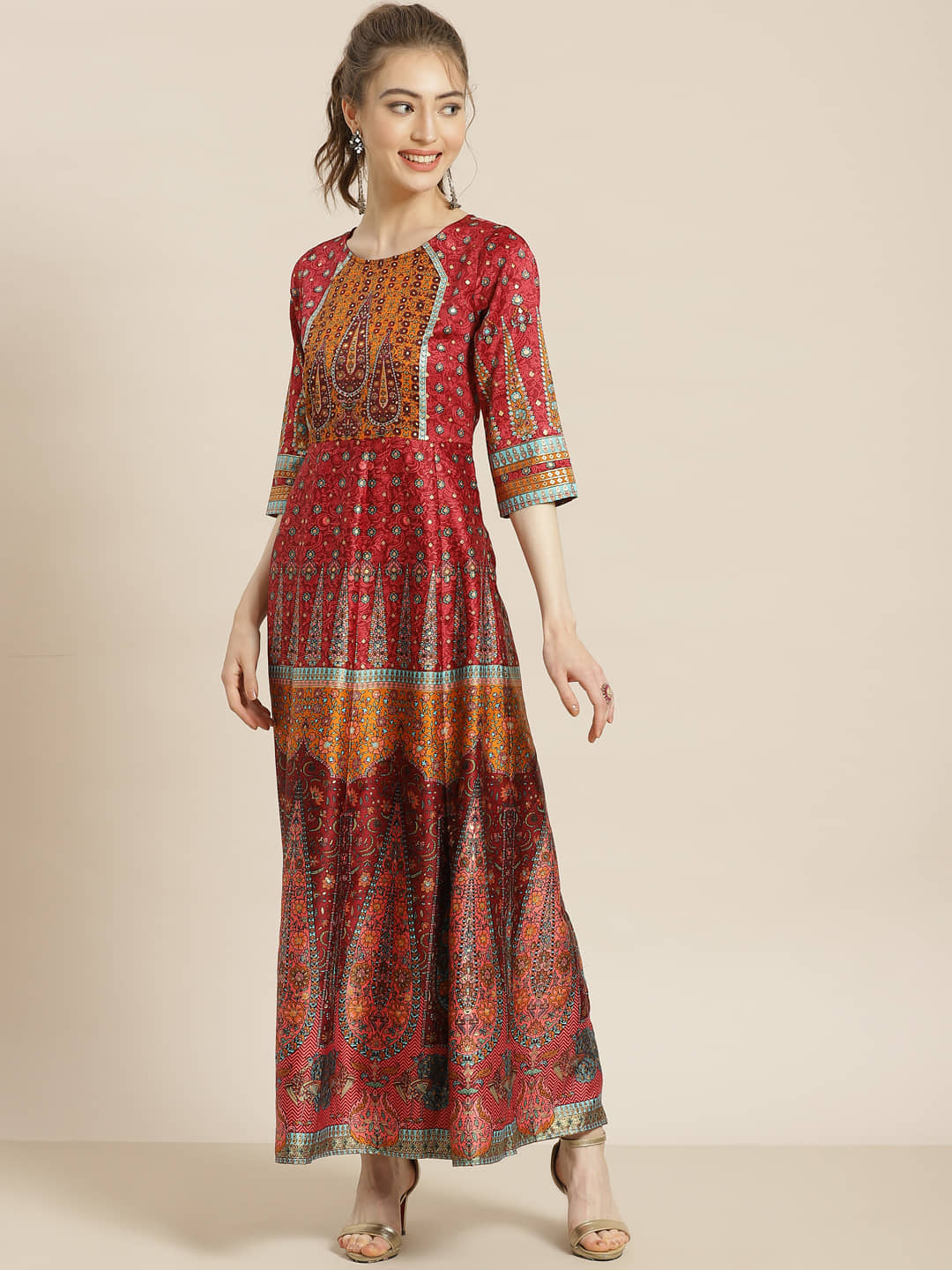 Juniper Satin Maroon Fit And Flare Dress - Single