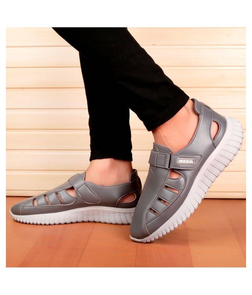     			YUVRATO BAXI Gray Faux Leather Sandals