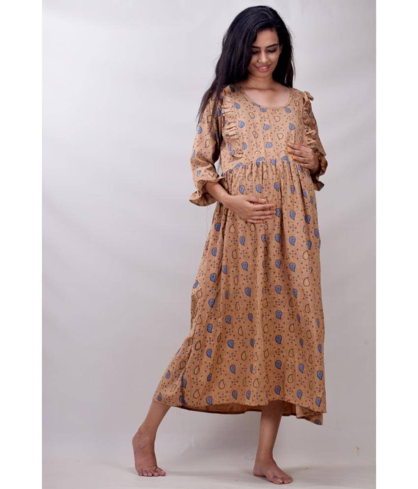 CLYMAA Cotton Nighty & Night Gowns - Beige CLYMAA Cotton Nighty & Night Gowns - Beige