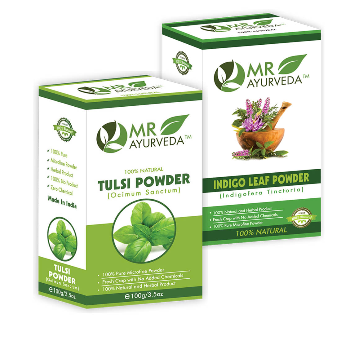     			MR Ayurveda 100% Natural Tulsi Powder & Indigo Powder Hair Scalp Treatment 200 g Pack of 2